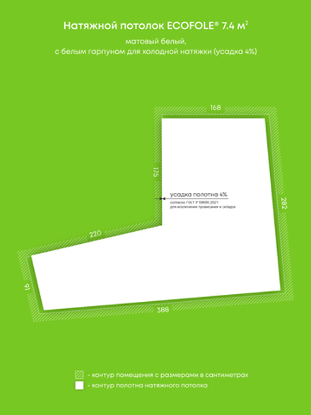 Матовый натяжной потолок 7.4 м2