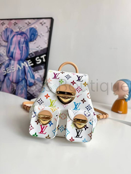 Женский рюкзак Louis Vuitton x Takashi Murakami белый c цветными узорами
