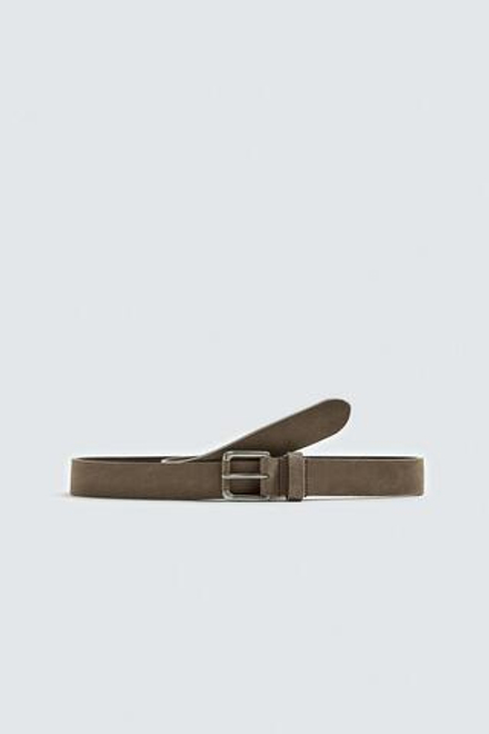 ZARA КОЖАНЫЙ РЕМЕНЬ ИЗ НУБУКА, СЕРО-КОРИЧНЕВЫЙ