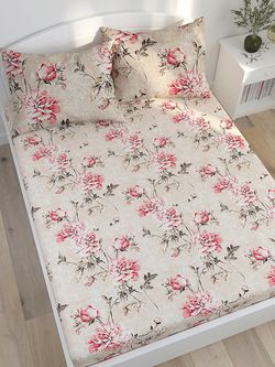 Постельное белье Сказка "Пионы винтаж" 1,5-сп Наволочка 50х70 см 1 шт Простынь на резинке 90х200 см Пододеяльник 145х215 см , перкаль