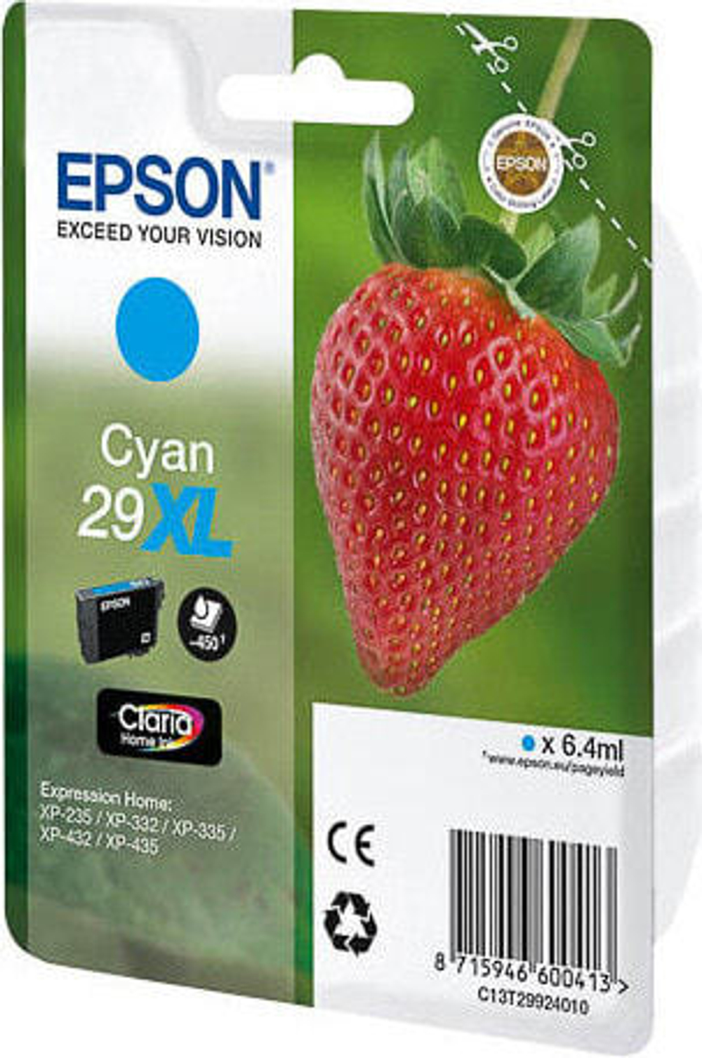 Картридж струйный Подлинный Голубой Epson Strawberry 29XL C 1 шт C13T29924010