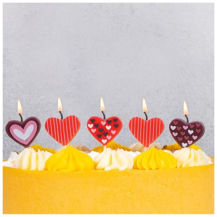 Свечи для торта на пиках Сердца, 5 штук