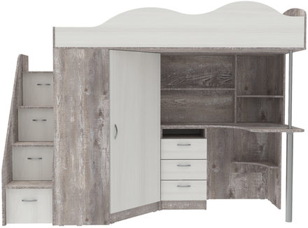 Кровать-чердак КарИВи Пионер Бетон Белое Дерево