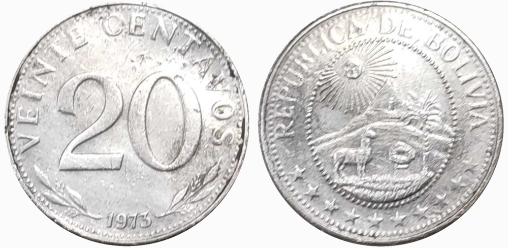 Боливия 20 сентаво, 1965 - 1973 Герб G