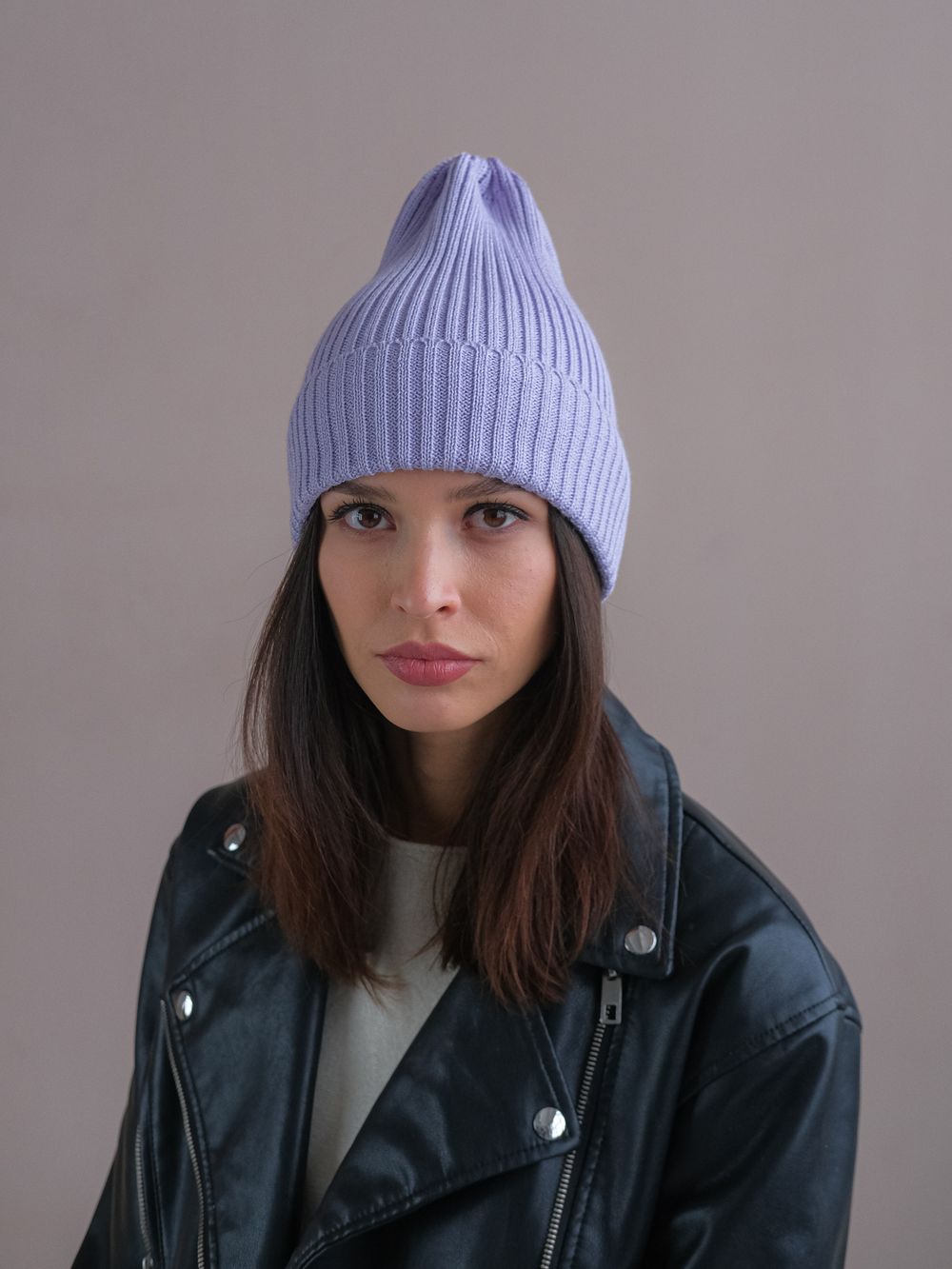 Шапка вязаная-резинка весенняя/осенняя хлопковая КЭП(Лаванда)