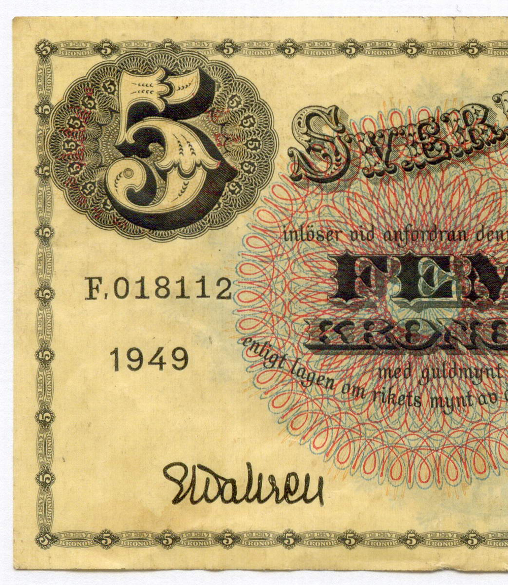 Банкнота Швеция 5 крон 1949 год F.018112. VF