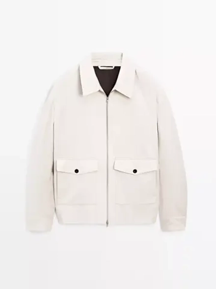 Massimo Dutti Куртка из смесовой шерсти и хлопка с карманами, дымчатый