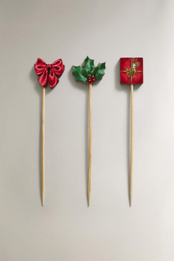 ZARA HOME РОЖДЕСТВЕНСКИЙ НАБОР ЗУБОЧИСТОК С КОНТРАСТНЫМ ДЕКОРОМ (УПАКОВКА ИЗ 24 ШТУК), КРАСНЫЙ