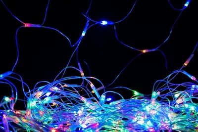 Электрогирлянда сетка цветная LED 240 лампы, 2*2м, 4 мигания, прозрачный провод, кор