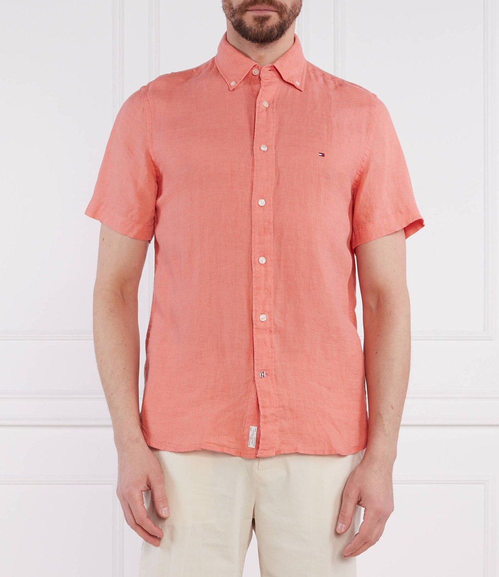 Льняная рубашка PIGMENT DYED LINEN RF SHIRT S/S Tommy Hilfiger - коралловый(MW0MW30916)