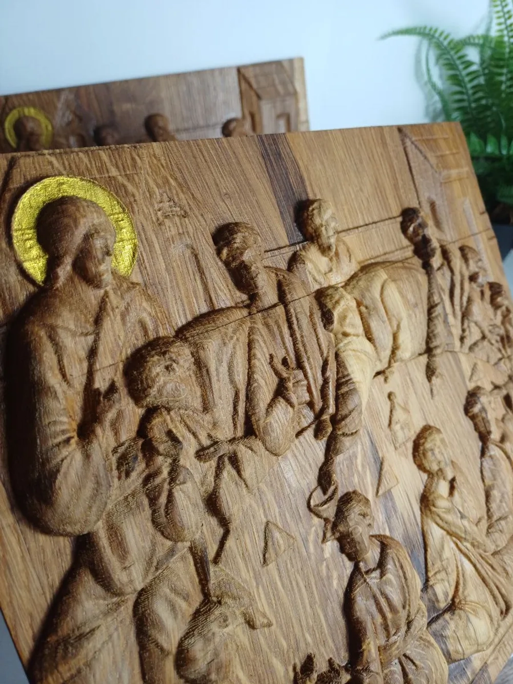 Освященная Икона «Тайная вечеря» резная из дуба 25*28,5 см