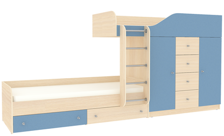 Двухъярусная кровать КарИВи Астра 6  Дуб Молочный Светло-синий, голубой