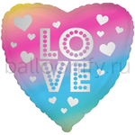Фольгированная фигура, сердце, LOVE Сердце радужное,18"/46СМ