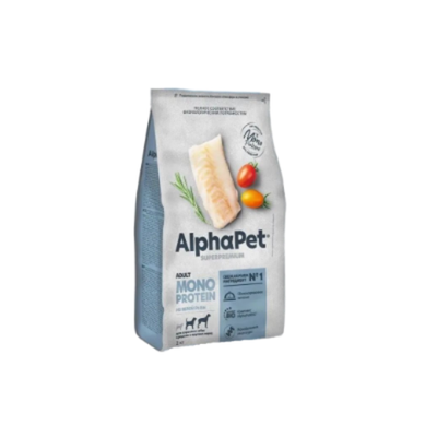 Сухой корм для взрослых собак средних и крупных пород AlphaPet Superpremium Monoprotein, 2кг из белой рыбы