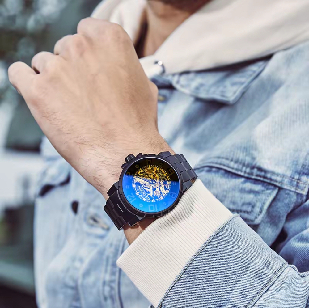 Часы наручные механические ANGIE PRESENT WATCH, тонированное сапфировое стекло, цвет черный