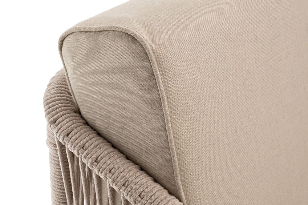 "Канны" правый модуль плетеный из роупа, каркас алюминий белый муар, роуп бежевый круглый, ткань бежевая 15052