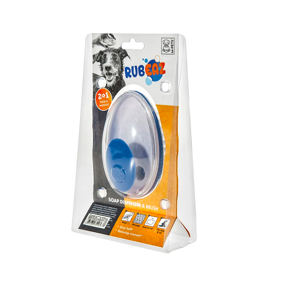 Щётка M-PETS "Рубиз"с дозатором для мыла, синий, для мытья животных