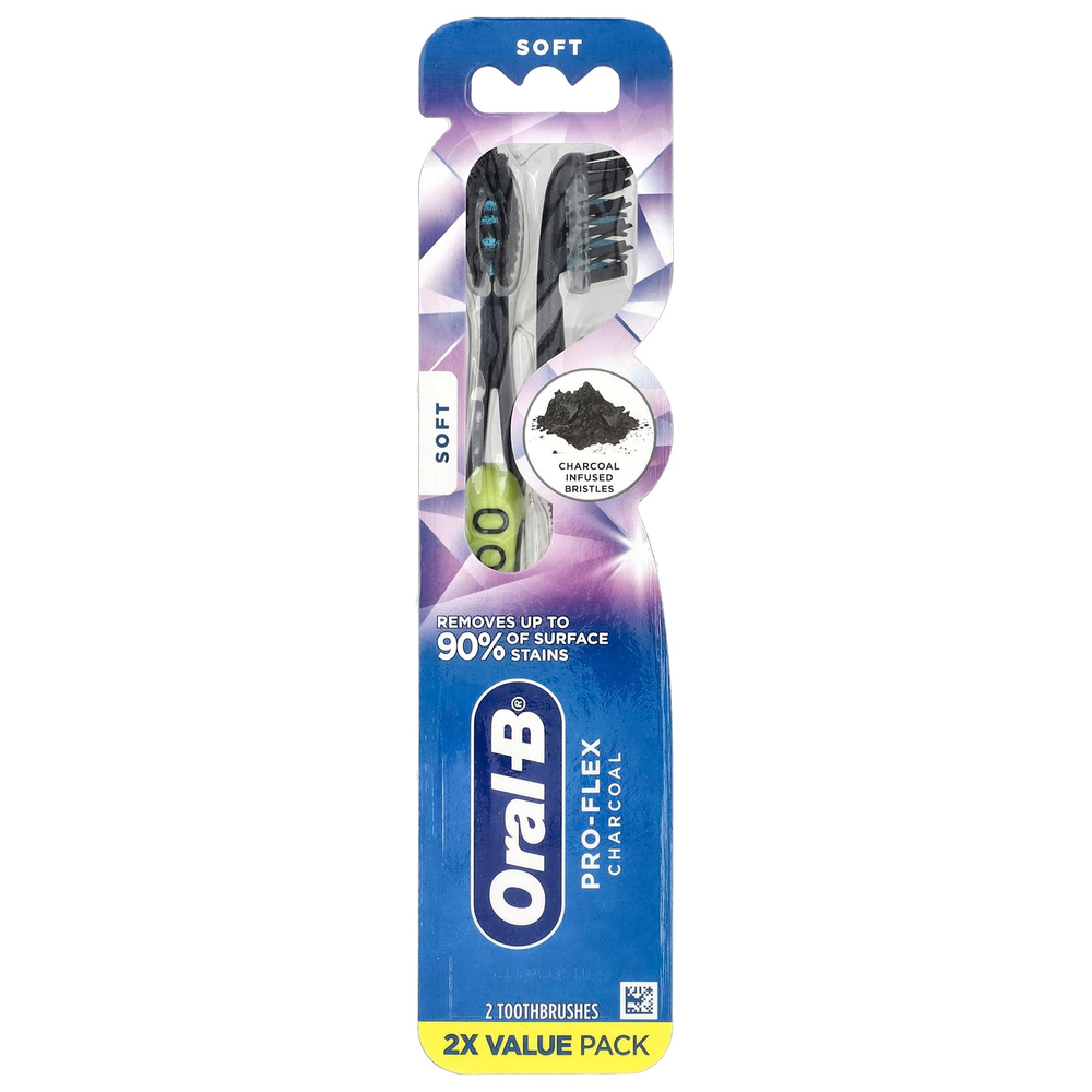 Oral-B, Pro-Flex, зубная щетка с древесным углем, мягкая, 2 шт.