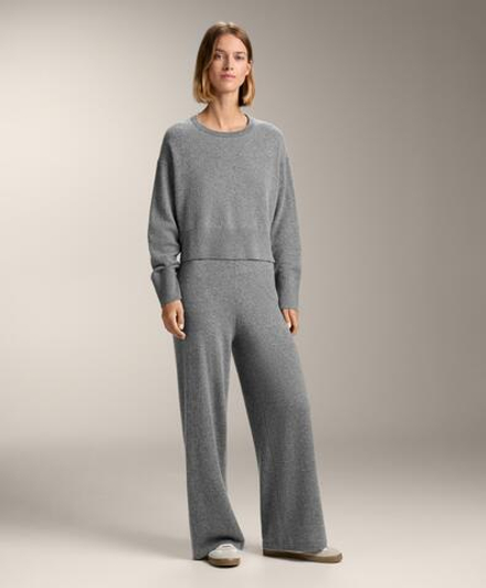 OYSHO Брюки прямого кроя из 100% кашемира, серый меланж