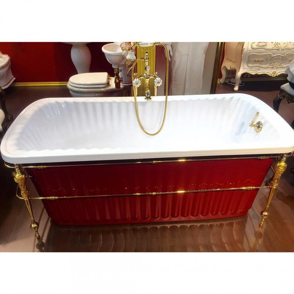 Ванна Migliore Olivia console 24268 174x80cm. акриловая отдельно стоящая, золотая консоль, красная