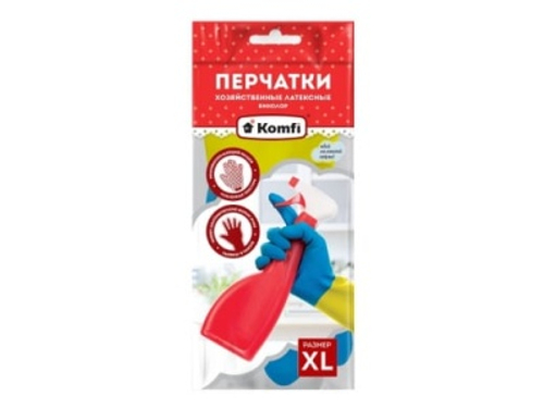 Перчатки латексные хозяйственные размер XL БИКОЛОР СВЕРХПРОЧНЫЕ белый+красный