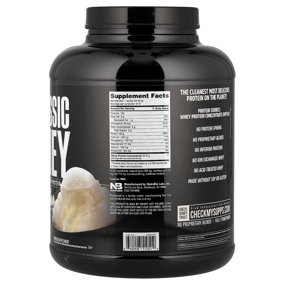 NutraBio, Классический сывороточный протеин, со сливочной ванилью, 2268 г (5 фунтов)