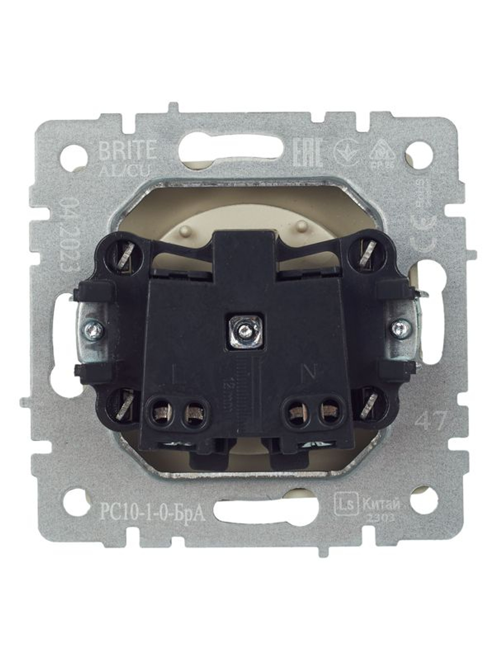 Розетка BRITE РС10-1-0-БрА 10А без заземл. без защ. шторок механизм алюм. IEK BR-R10-10-K47