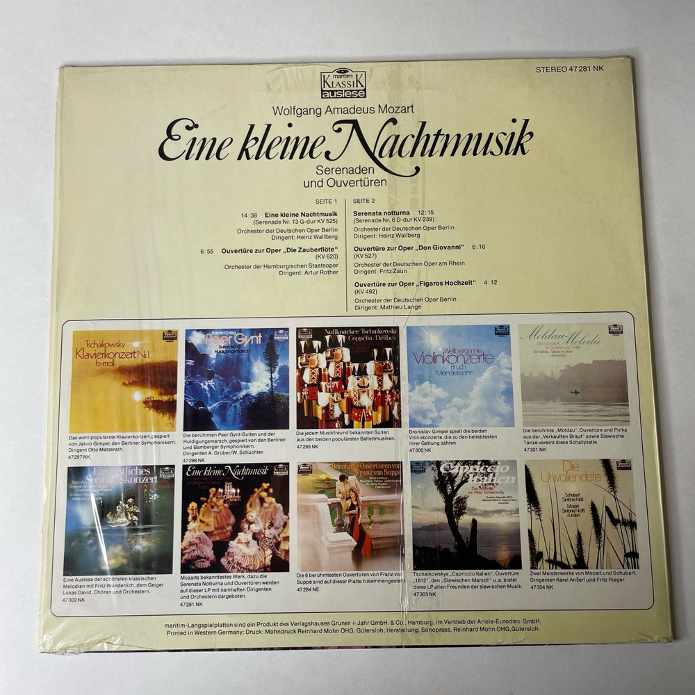 Винтажная виниловая пластинка LP W. A. Mozart Моцарт Eine Kleine Nachtmusik Serenaden Und Ouverturen (Германия 1977)