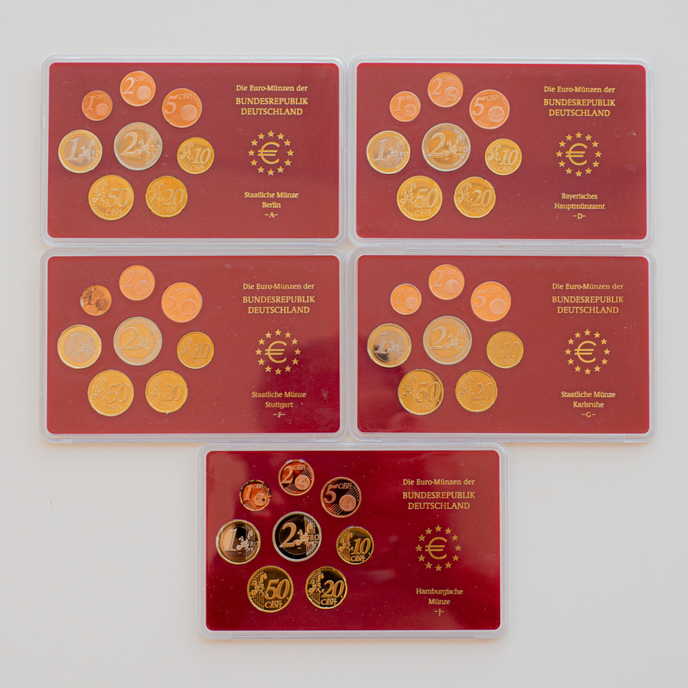 Germany 2003 Proof Coin Sets (A, D, F, G, J)