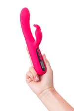 Ярко-розовый вибратор с клиторальной стимуляцией Rablock - 23,5 см. (Цвет: ярко-розовый)