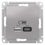 ATLASDESIGN USB РОЗЕТКА А+С, 5В/2,4А, 2х5В/1,2А, механизм, АЛЮМИНИЙ