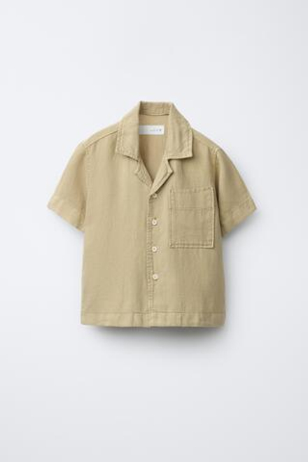 ZARA СТРУЯЩАЯСЯ РУБАШКА БОУЛИНГ ИЗ СМЕСОВОГО ЛЬНА, ХАКИ