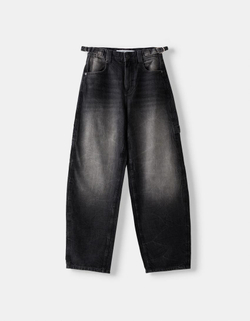 BERSHKA ДЖИНСЫ BALLOON FIT, ЧЕРНЫЙ