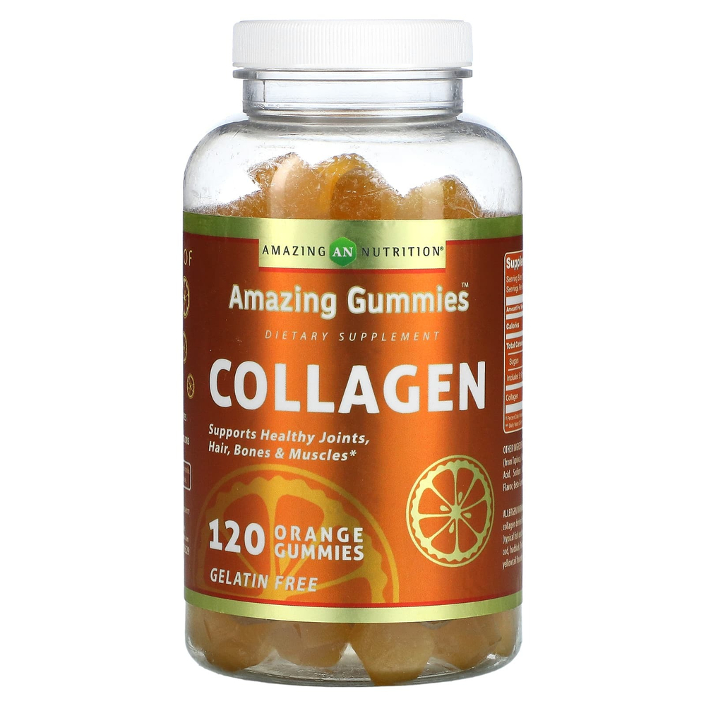 Amazing Nutrition, Amazing Gummies, коллаген, со вкусом апельсина, 120 жевательных таблеток (50 мг в 1 жевательной таблетке)