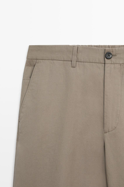 Massimo Dutti Брюки из поплина бочкообразного кроя из хлопка и льна, зеленый
