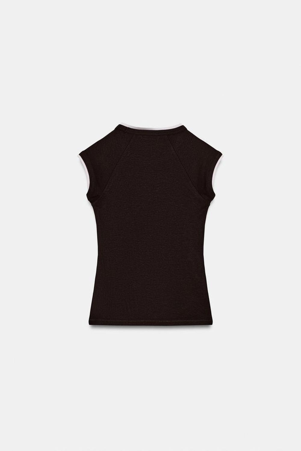 ZARA ФУТБОЛКА С ЭФФЕКТОМ ДВОЙНОГО РУКАВА, ШОКОЛАДНЫЙ