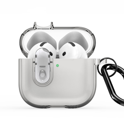 Прозрачный чехол серого цвета от Dux Ducis для наушников AirPods 4, серия PECL Series Case, в комплекте с карабином