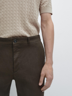 Massimo Dutti Зауженные льняные брюки, зеленый
