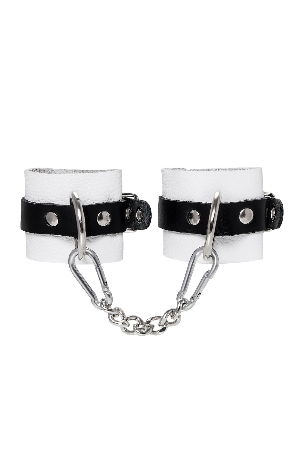 Бело-черные кожаные наручники с одним ремешком с люверсами (Цвет: белый)