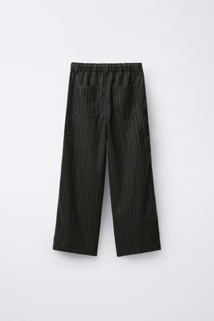 ZARA БРЮКИ В ПОЛОСКУ С НАШИВКОЙ, ТЕМНЫЙ ХАКИ