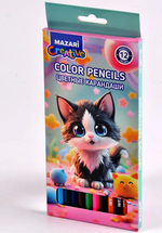 Карандаши 12цв. "Милый котенок" d грифеля=2,65мм. дерев. шестигран. коробка (Mazari)