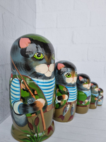 Матрешка "Котик Рыбак" 5мест