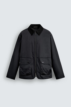 ZARA ПАРКА С КОМБИНИРОВАННЫМ ВОРОТНИКОМ, ТЕМНО-СЕРЫЙ