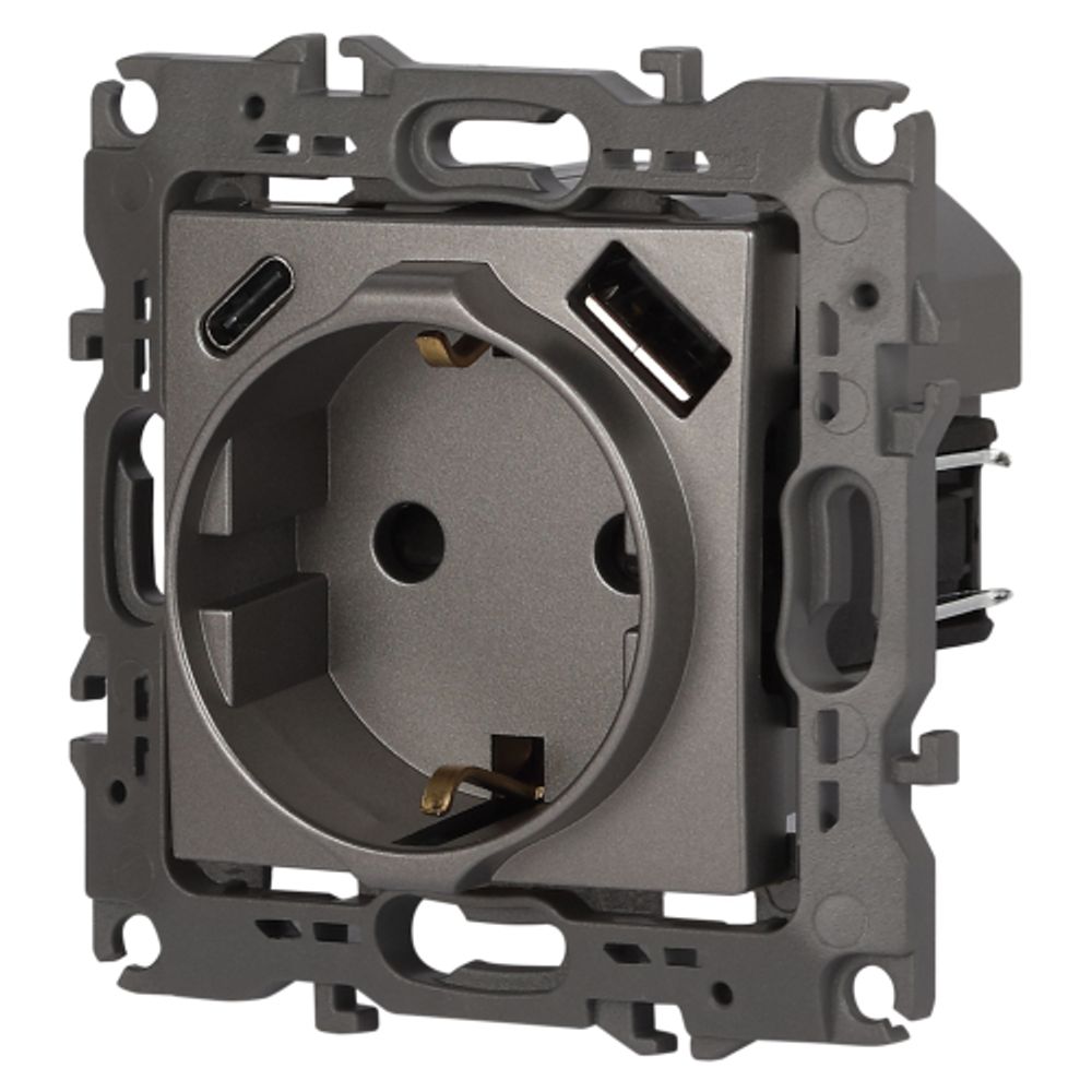 Розетка ЭРА Серия 12 12-4108-16 2P+E 16A-250В со шторками с USB type-A+C 5В-3А титан | ЭРА 12 Титан