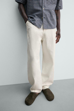 ZARA БРЮКИ RELAXED FIT КАРГО, ЖЕЛТОВАТО-БЕЛЫЙ