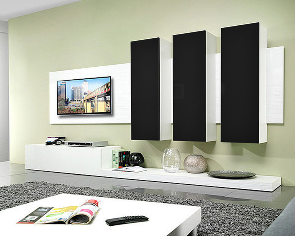 Гостиная Лайф Черный 0190 / Белый Фасадный 0101 300*42*190 см, Черный, Белый Фасадный   Фиеста