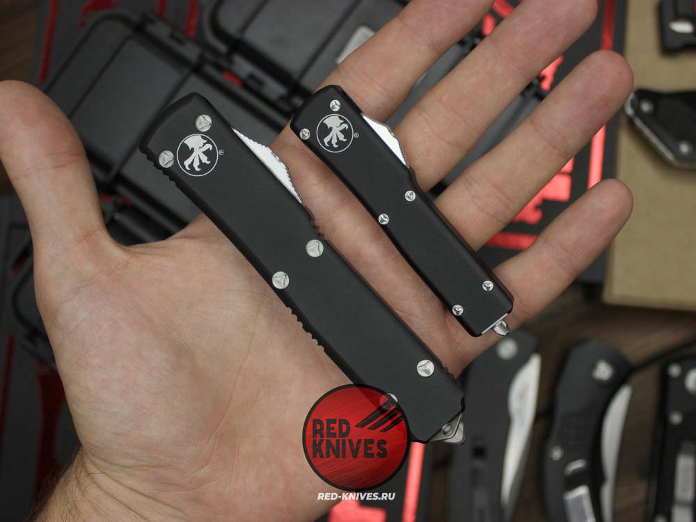 Нож Microtech UTX-70 A+++ Standard S/E - серый апокалиптик клинок, черная рукоять