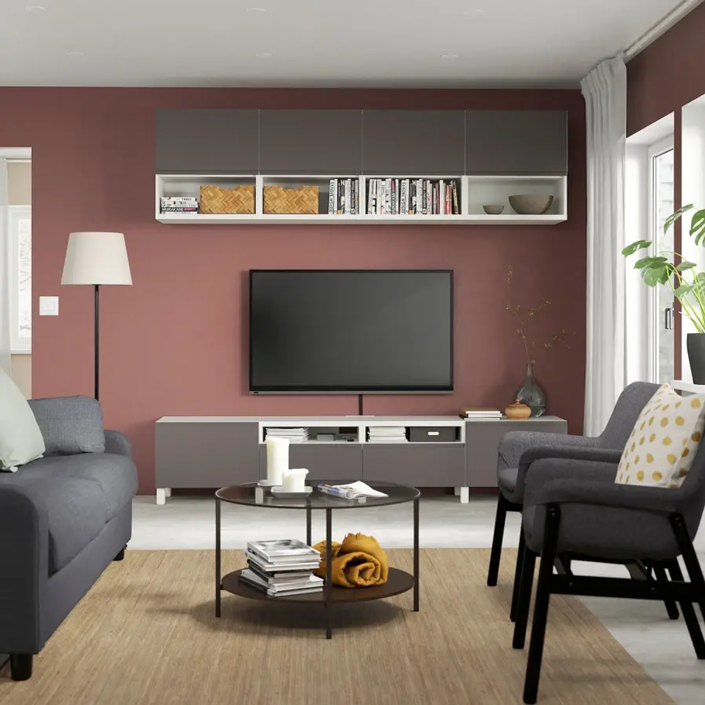 Тумба под ТВ - IKEA BESTÅ/BESTA, 230x42x240см, белый/темно-серый, БЕСТО ИКЕА