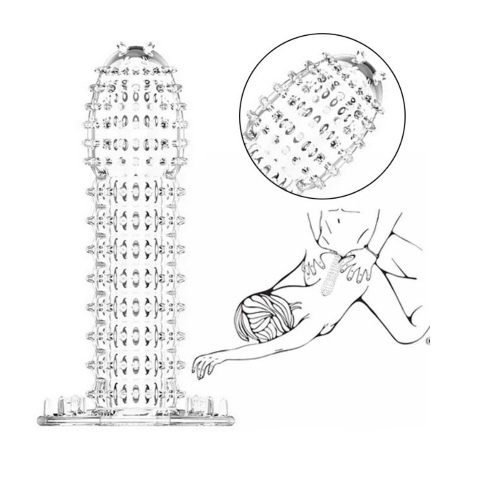 Прозрачная массажная насадка на пенис с шишечками и юбочкой - 12,5 см. (Цвет: прозрачный)