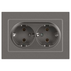 Розетка Intro Accent 6-205-09 двойная с заземлением двойная 2X2P+E Schuko 16А-250В IP20 СУ AL/CU титан | Intro